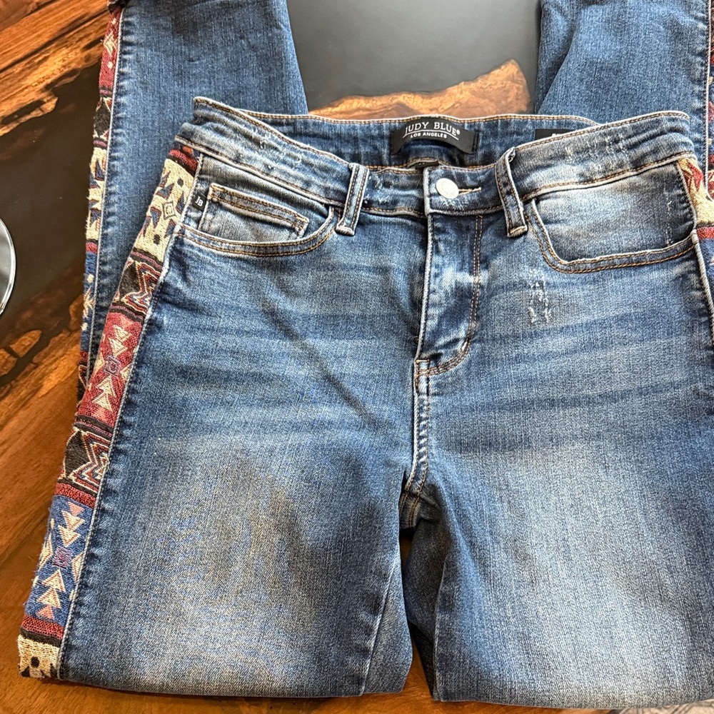 Judy Blue Women's Straight Leg Jeans with Patterned Sides